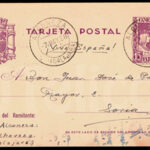 Tarjeta entero postal circulado de Alboreca a Soria en 1938, matasellado con fechador tipo Puente de Alcuneza.