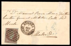 Carta de Atienza a Madrid de 1855 con Fechador 1854 de Atienza y matasellos Parrilla.