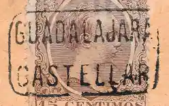 Marca de cartería de Castellar de la Muela en sello de Alfonso XIII "Pelón".