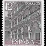 Sello dedicado al claustro del monasterio de San Bartolomé de Lupiana (Guadalajara)