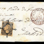 Carta de Pastrana a Madrid con el sello de 6 cuartos de 1850 matasellado con Araña, y con fechador Baeza de Pastrana/Alcarria.