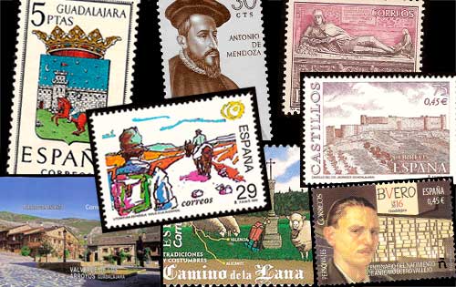 Montaje con sellos de Correos con motivos de la provincia de Guadalajara