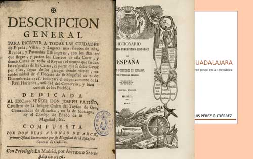 Montaje con una selección de libros de temática postal.